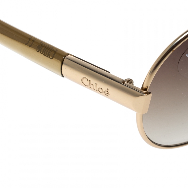 Pre Owned Chloe Gold/Brown Gradient CL2207 Aviator Sunglasses