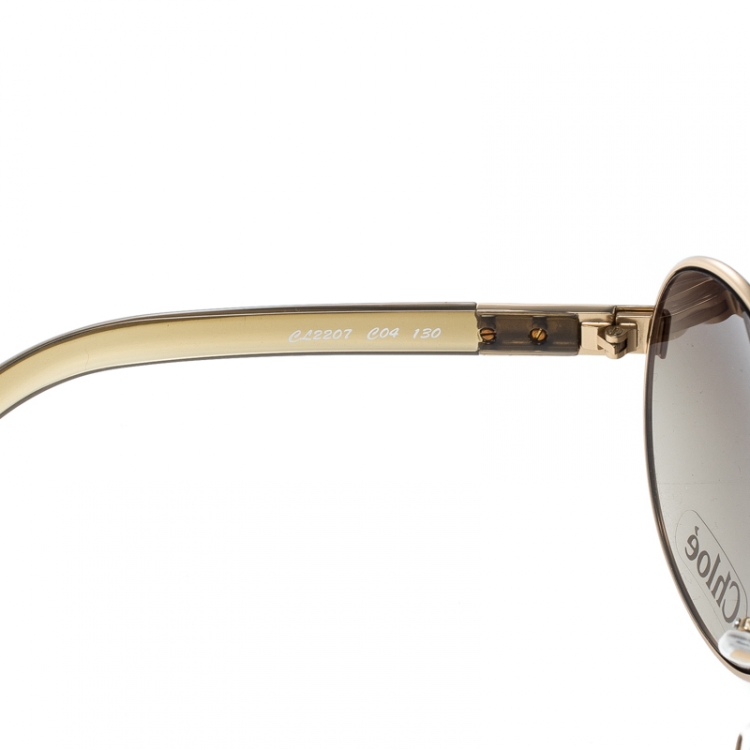 Pre Owned Chloe Gold/Brown Gradient CL2207 Aviator Sunglasses