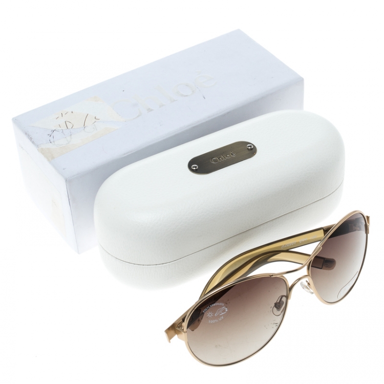 Pre Owned Chloe Gold/Brown Gradient CL2207 Aviator Sunglasses