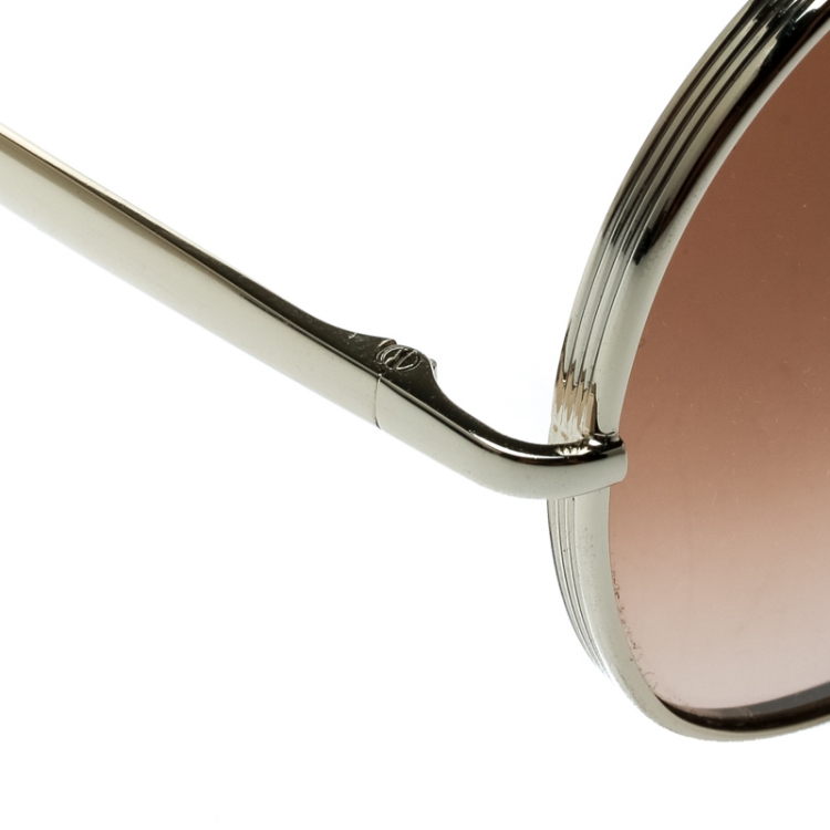 Pre Owned Chloe Gold/Brown Brown Gradient CE128S Round Sunglasses