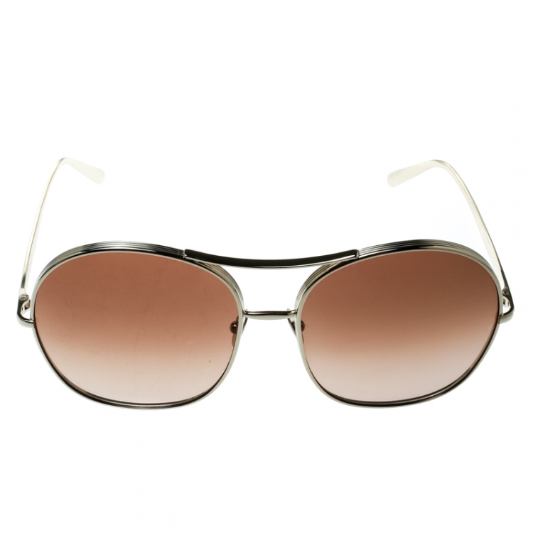 Pre Owned Chloe Gold/Brown Brown Gradient CE128S Round Sunglasses