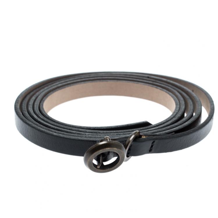 Pre Owned Chloe Black Leather Thin Belt 120cm