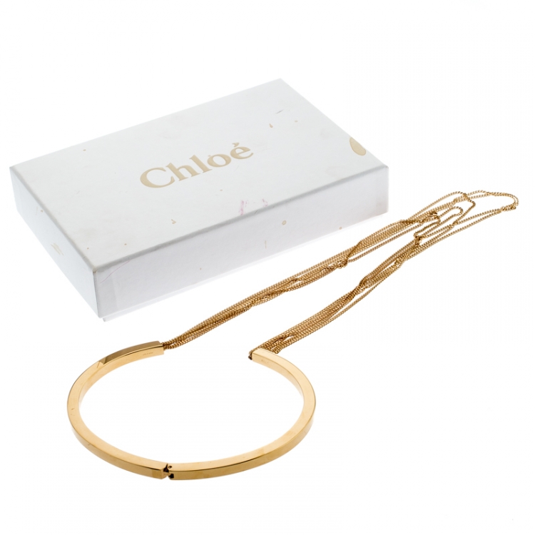 Pre Owned Chloe Gold Tone Layered Chain and Hinge Choker Necklace