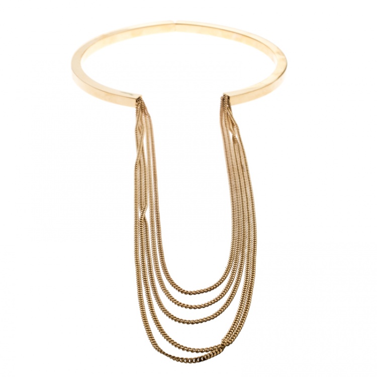 Pre Owned Chloe Gold Tone Layered Chain and Hinge Choker Necklace