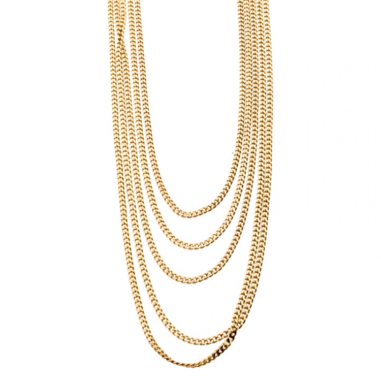 Pre Owned Chloe Gold Tone Layered Chain and Hinge Choker Necklace
