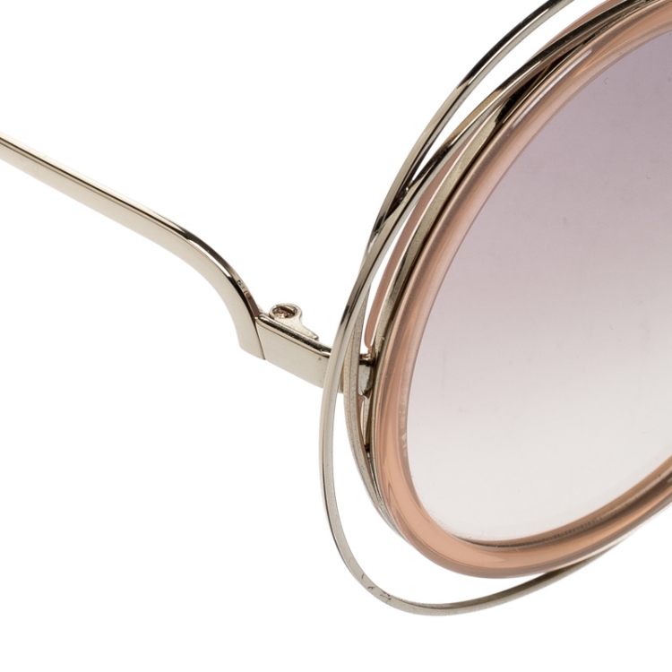 مملوكة مسبقًا Chloe Gold Transparent Peach/ Brown Pink Gradient Carlina CE120S Round Oversize Sunglasses
