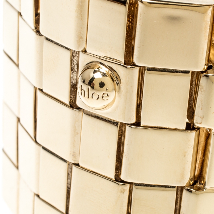 Pre Owned Chloe Tilly Wrist Gold Tone Wide Bracelet S/M