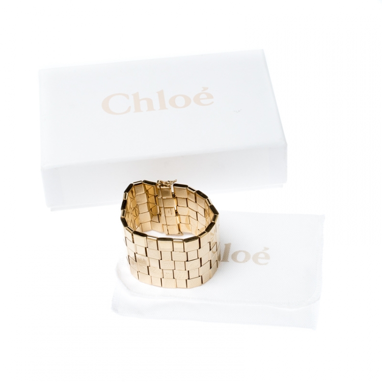 Pre Owned Chloe Tilly Wrist Gold Tone Wide Bracelet S/M