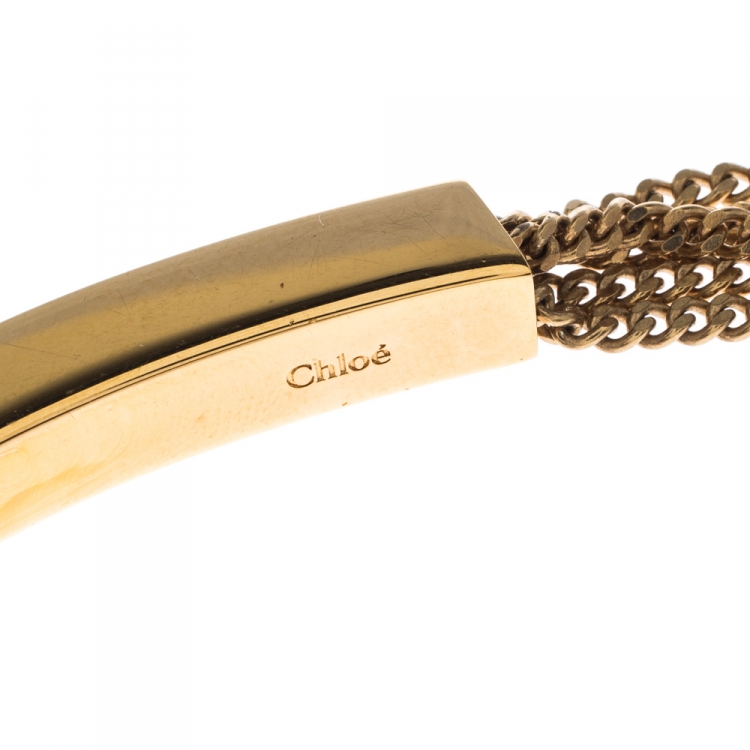 Pre Owned Chloe Layered Chain Gold Tone Hinged Statement Necklace