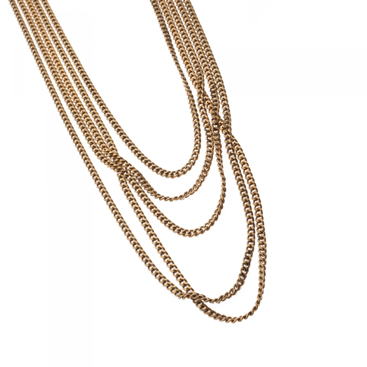 Pre Owned Chloe Layered Chain Gold Tone Hinged Statement Necklace