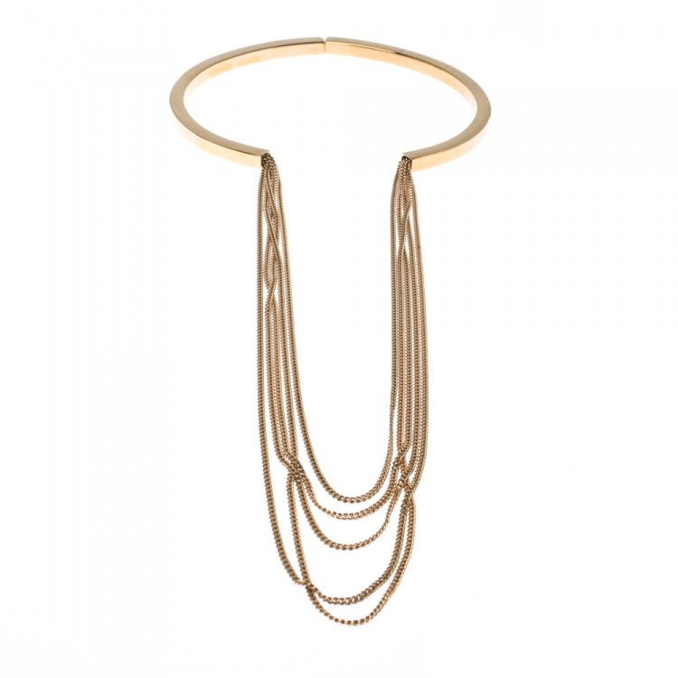 Pre Owned Chloe Layered Chain Gold Tone Hinged Statement Necklace