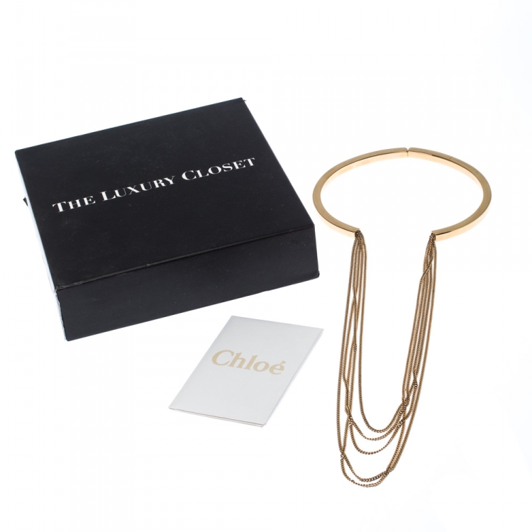 Pre Owned Chloe Layered Chain Gold Tone Hinged Statement Necklace