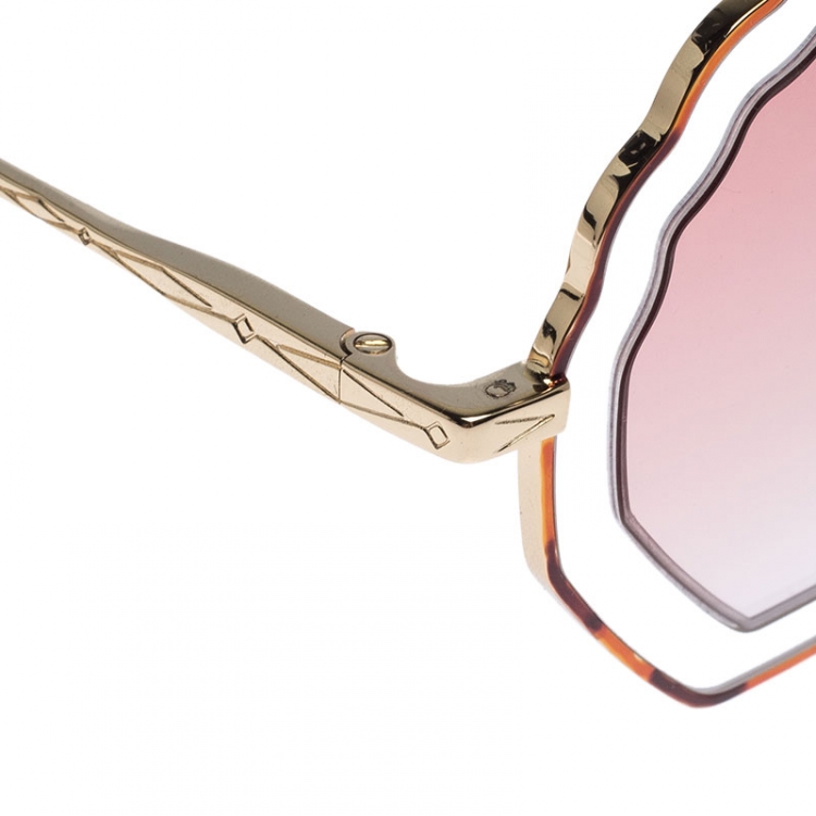 Pre Owned Chloé Havana Sand/Rose Gradient CE147S Tally Scalloped Geometric Sunglasses