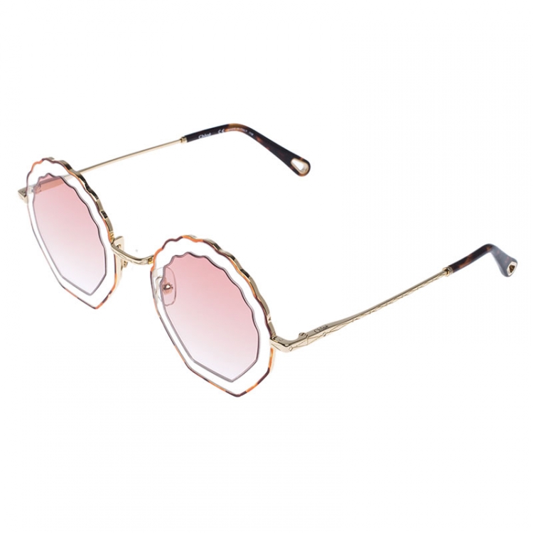 Pre Owned Chloé Havana Sand/Rose Gradient CE147S Tally Scalloped Geometric Sunglasses