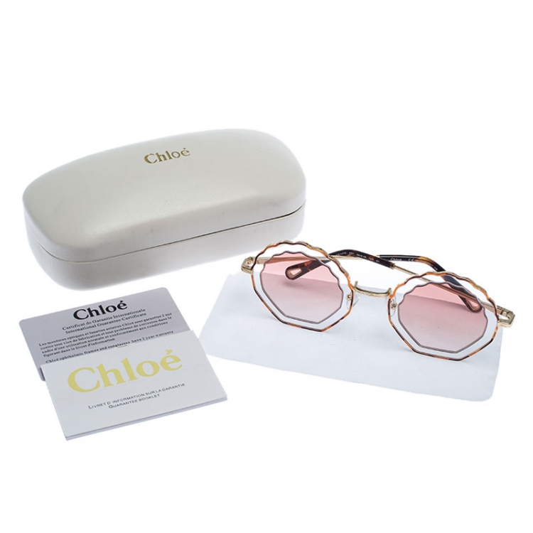 Pre Owned Chloé Havana Sand/Rose Gradient CE147S Tally Scalloped Geometric Sunglasses
