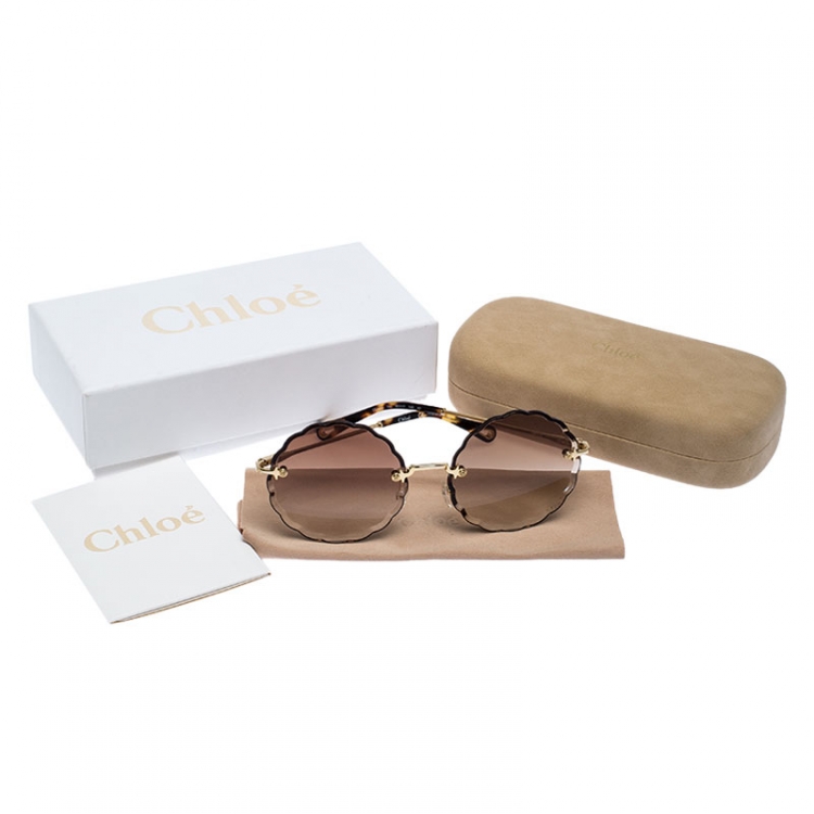 Pre Owned Chloé Gold/ Brown Gradient  Rosie Flower CE142S Round Sunglasses