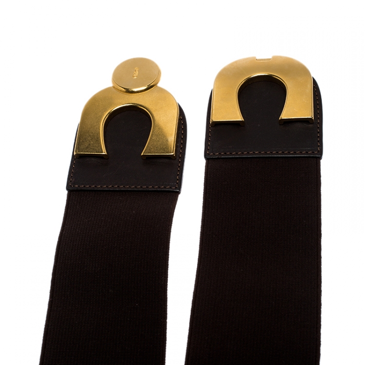 Pre Owned Chloe Dark Brown Fabric and Leather Elastic Waist Buckle Belt 85CM
