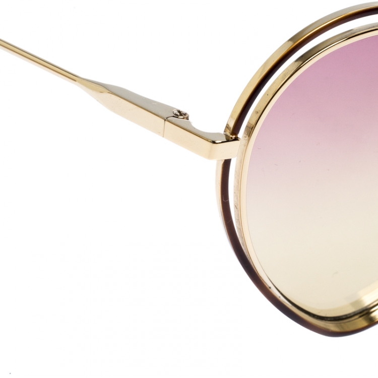 Pre Owned Chloe Gold/Pink Brown Gradient CE131S Heart Shape Sunglasses