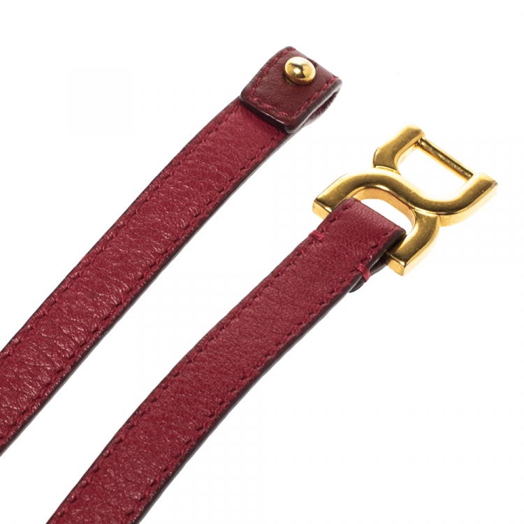 Pre Owned Chloe Red Leather Double Wrap Bracelet