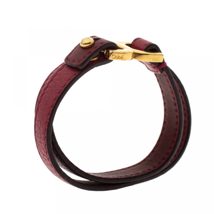 Pre Owned Chloe Red Leather Double Wrap Bracelet