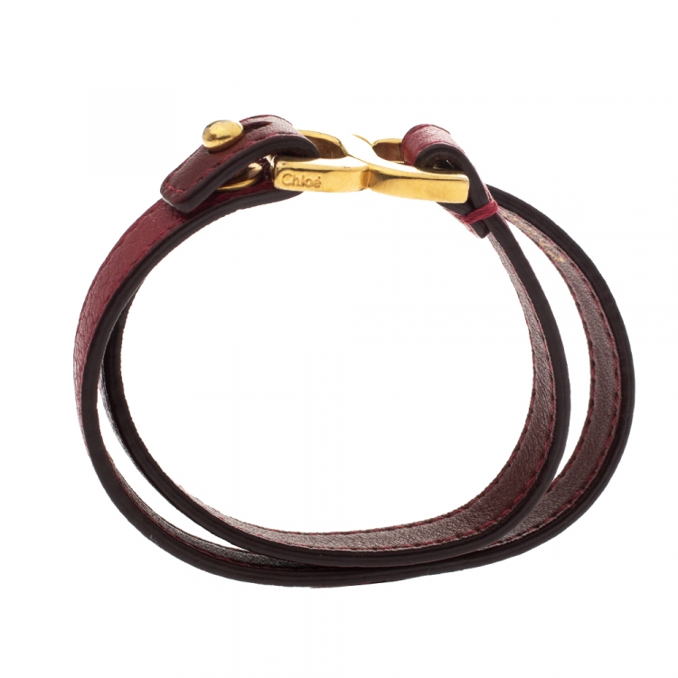 Pre Owned Chloe Red Leather Double Wrap Bracelet