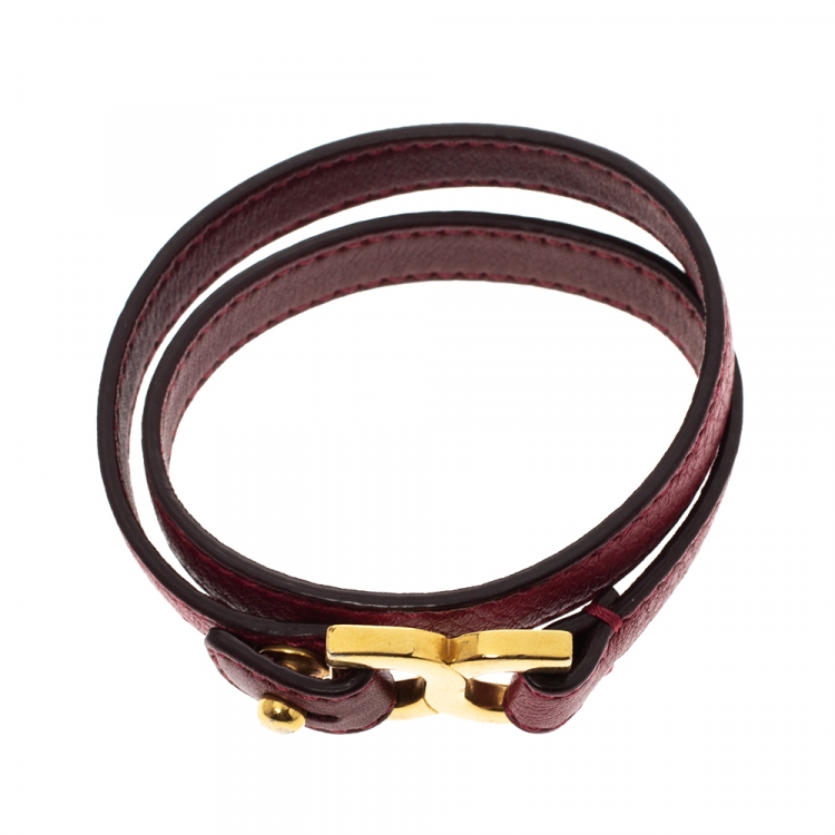 Pre Owned Chloe Red Leather Double Wrap Bracelet