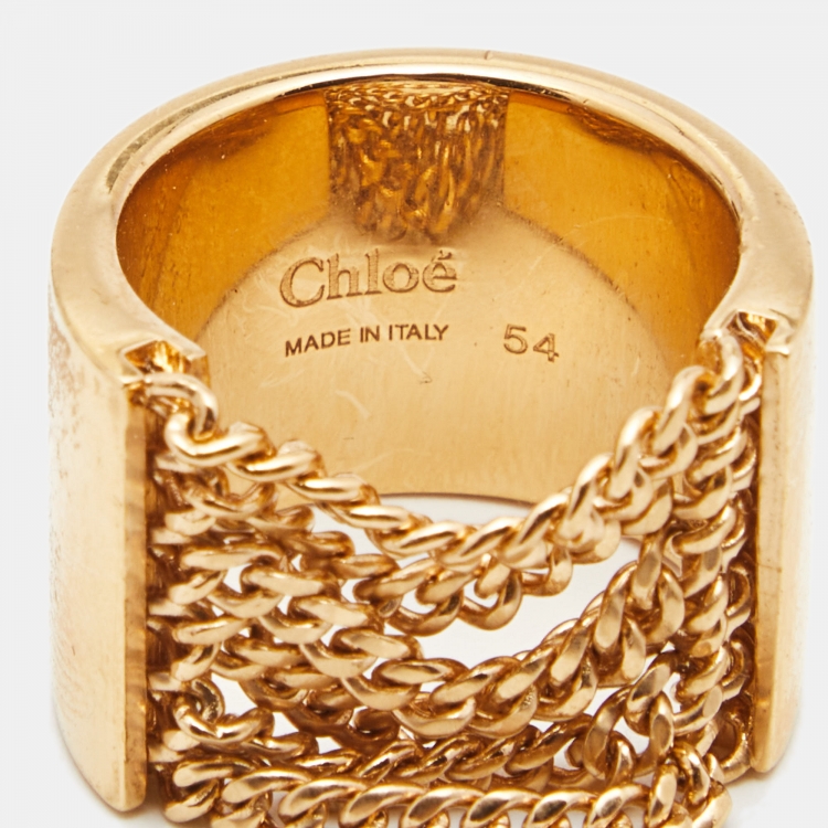 Pre Owned Chloe Gold Tone Ring Size 54