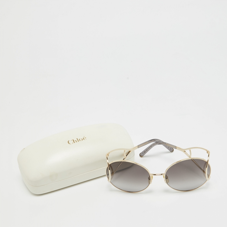 Pre Owned Chloé Grey/Gold Gradient CE124S Round Sunglasses