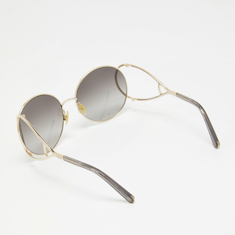 Pre Owned Chloé Grey/Gold Gradient CE124S Round Sunglasses