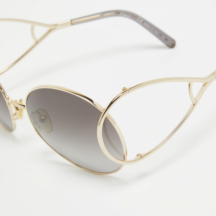 Pre Owned Chloé Grey/Gold Gradient CE124S Round Sunglasses