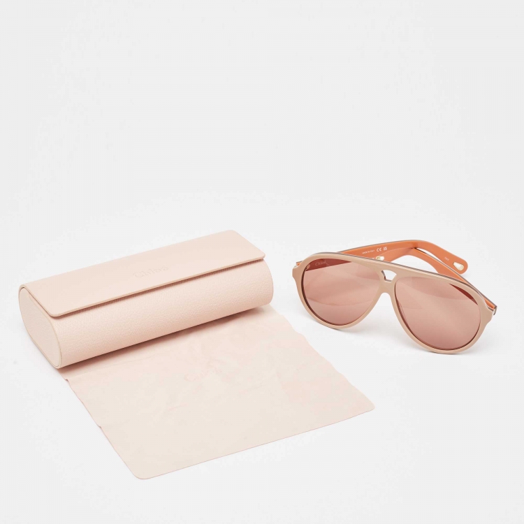 Pre Owned Chloe Beige/Brown CH0211S Aviator Sunglasses