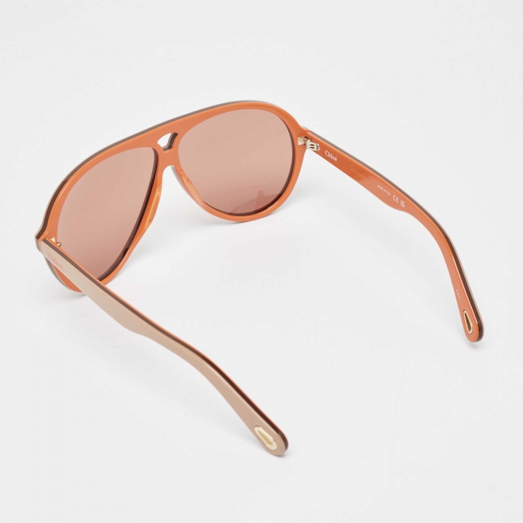 Pre Owned Chloe Beige/Brown CH0211S Aviator Sunglasses