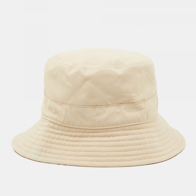 Pre Owned Chloe Beige Logo Print Nylon Bucket Hat