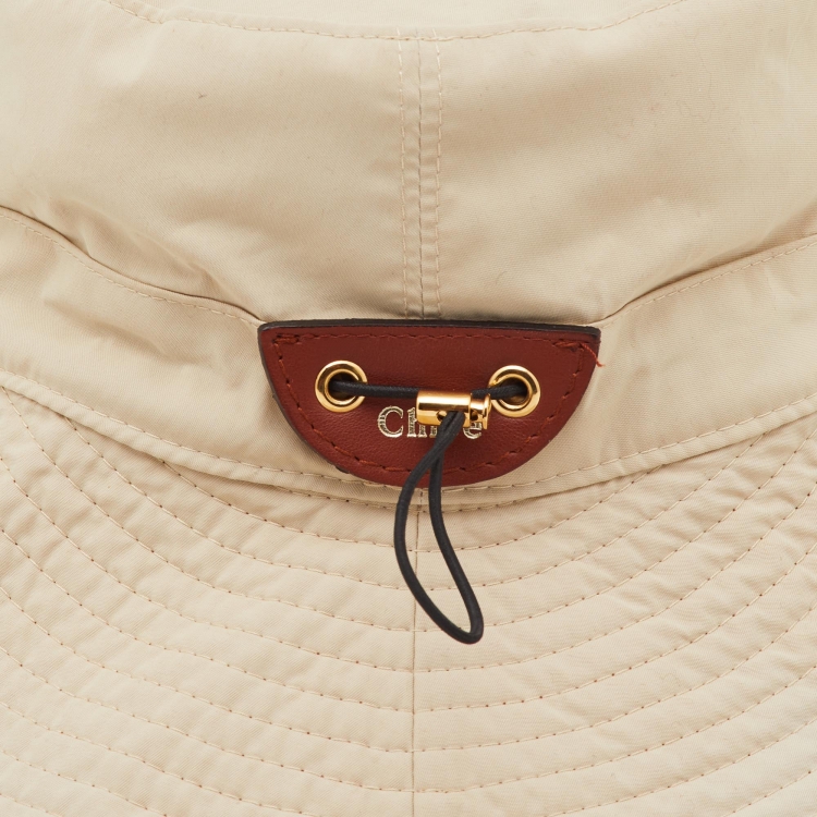Pre Owned Chloe Beige Logo Print Nylon Bucket Hat