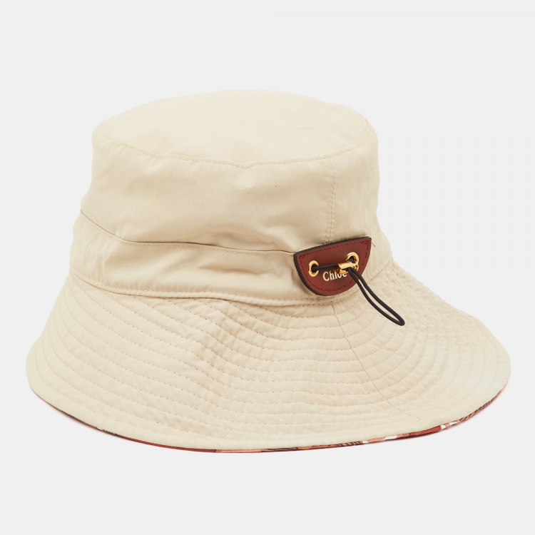 Pre Owned Chloe Beige Logo Print Nylon Bucket Hat