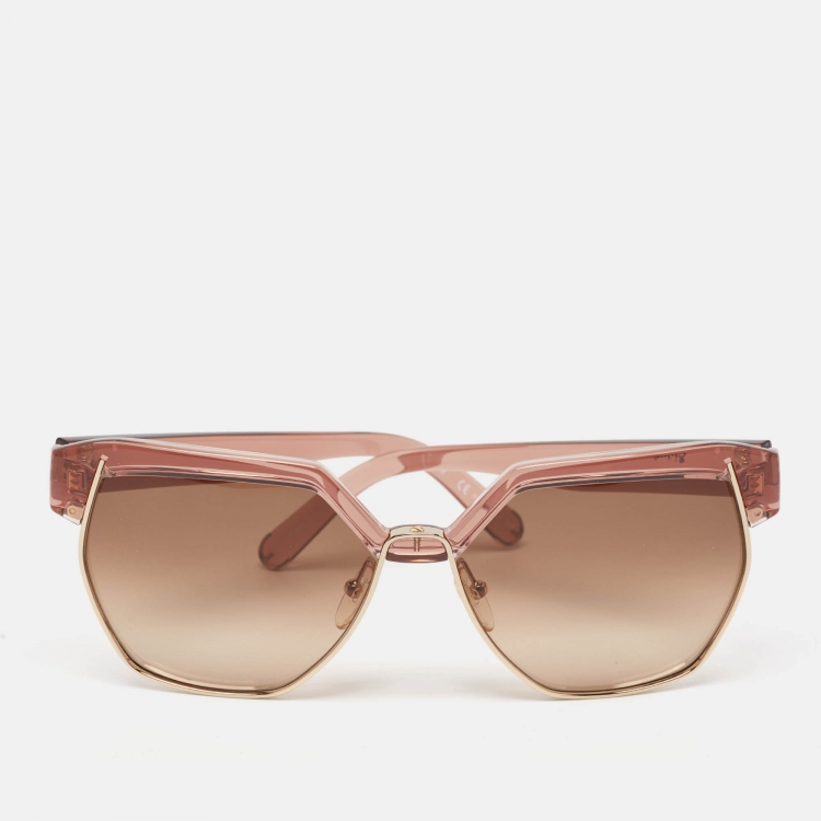Pre Owned Chloe Brown Gradient CE665S Dafne Geometric Sunglasses
