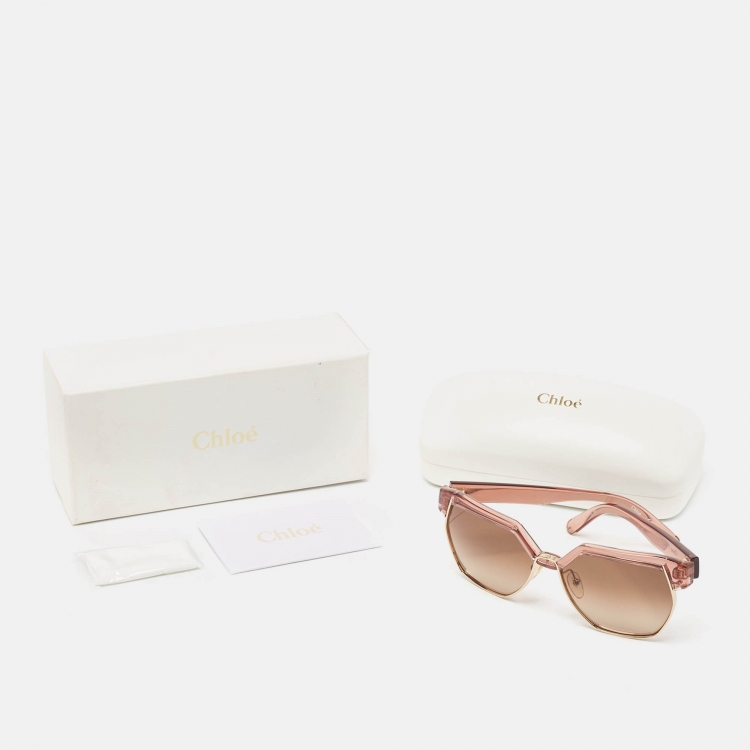 Pre Owned Chloe Brown Gradient CE665S Dafne Geometric Sunglasses