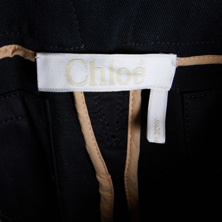 مملوكة مسبقًا Chloe Navy Blue Linen Blend High Waist Pleated Pants M