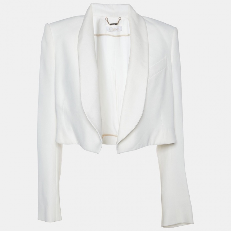 Pre Owned Chloe Off White Crepe Slovakia Crop Blazer M