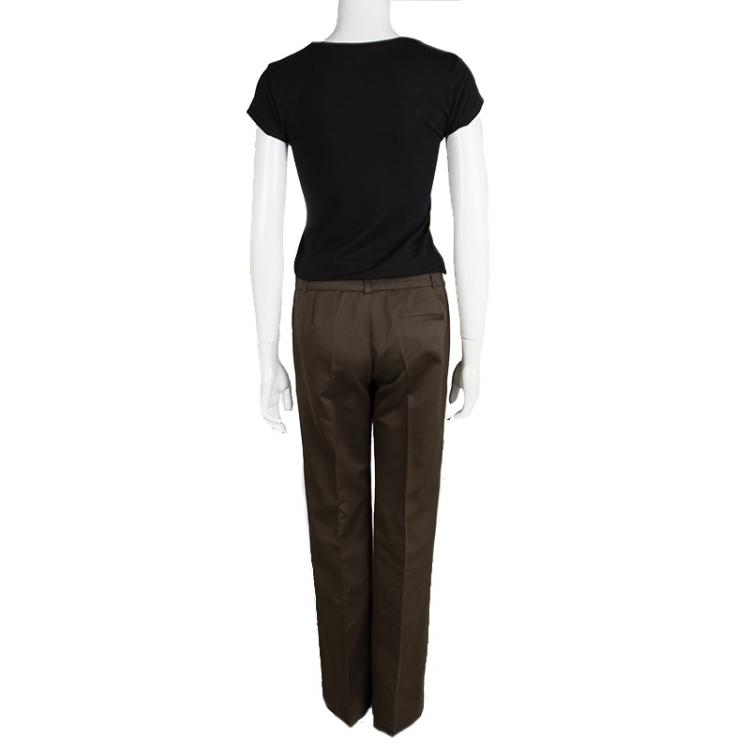 Pre Owned Chloe Marron Fonce Cotton Wide Leg Trousers M