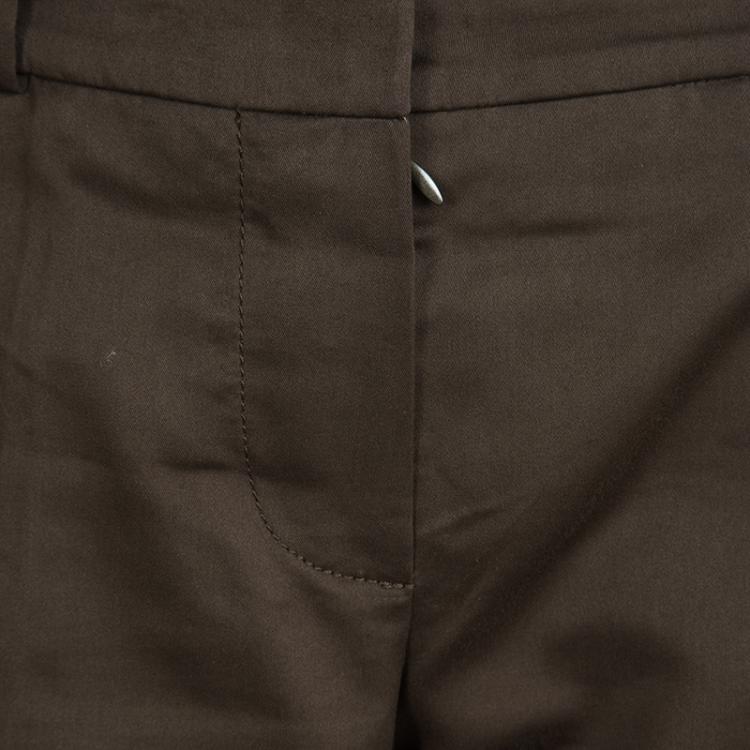 Pre Owned Chloe Marron Fonce Cotton Wide Leg Trousers M