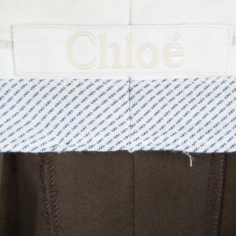 Pre Owned Chloe Marron Fonce Cotton Wide Leg Trousers M