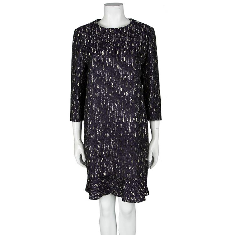 Pre Owned Chloe Multicolor Textured Layered Long Sleeve Shift Dress L
