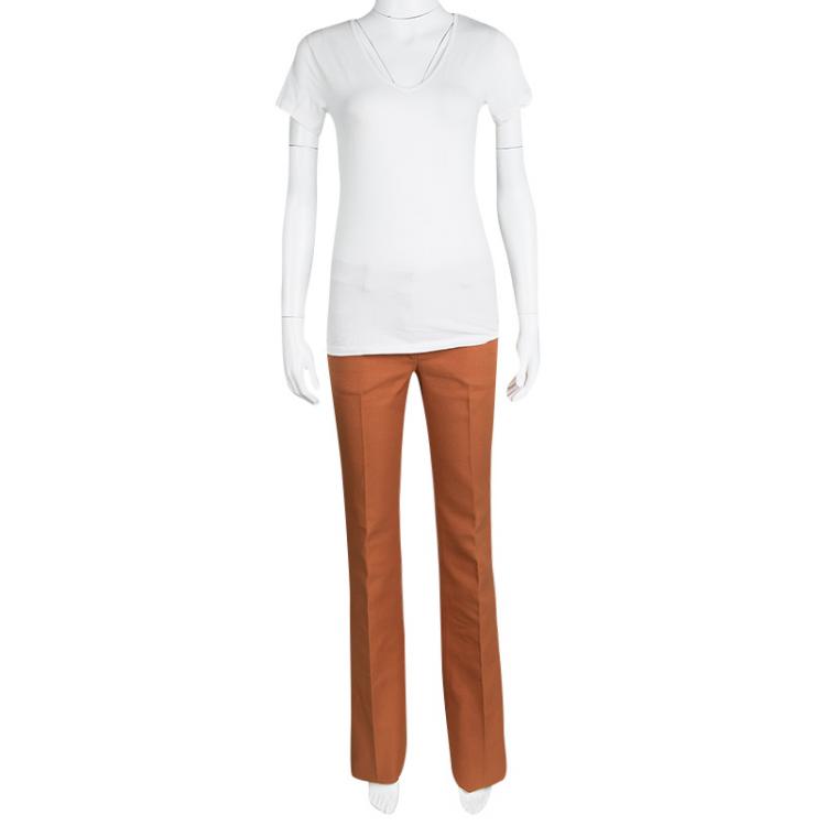 Pre Owned Chloe Orange Cotton Knit Flared Bottom Trousers S