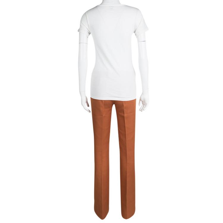 Pre Owned Chloe Orange Cotton Knit Flared Bottom Trousers S