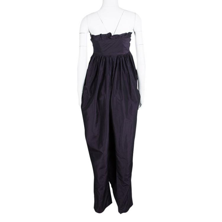 Pre Owned Chloe Navy Blue Ruffle Detail Strapless Draped Jumpsuit S