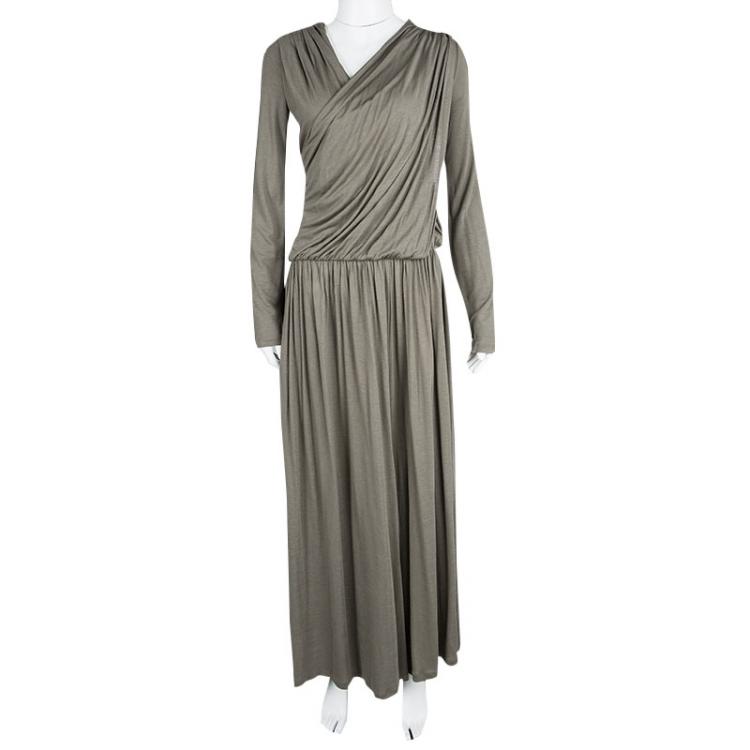 Pre Owned Chloe Grey Draped V-Neck Wide Leg Jumpsuit M