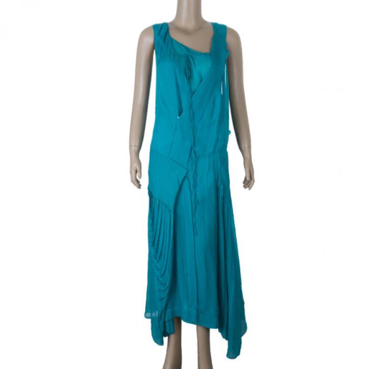 Pre Owned Chloe Turquoise Pleated Dress M