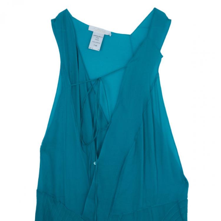 Pre Owned Chloe Turquoise Pleated Dress M