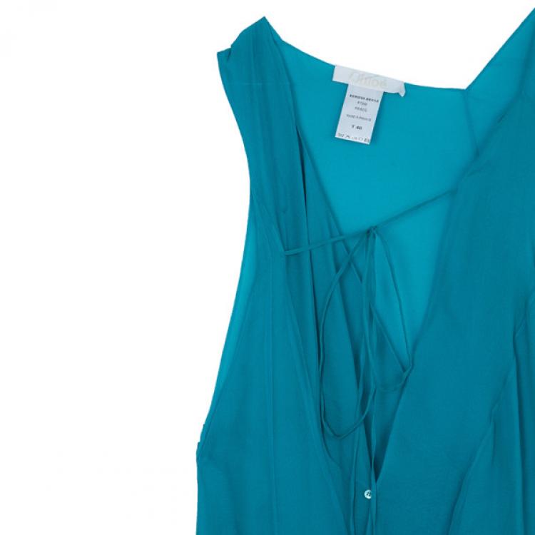 Pre Owned Chloe Turquoise Pleated Dress M